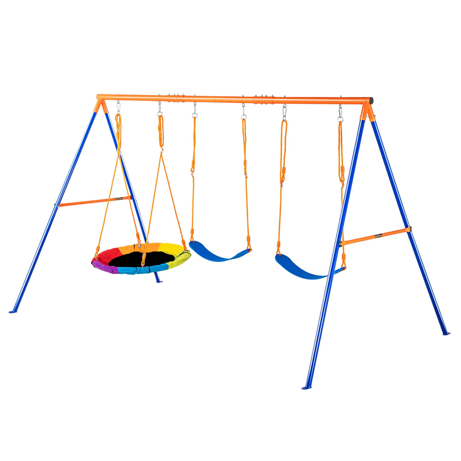 VEVOR Swing Sets 600lbs Load Capacity Swing Set with 1 Saucer Swing Seat 2 Belt Swing Seats A-Frame Metal Swing Stand for Kids