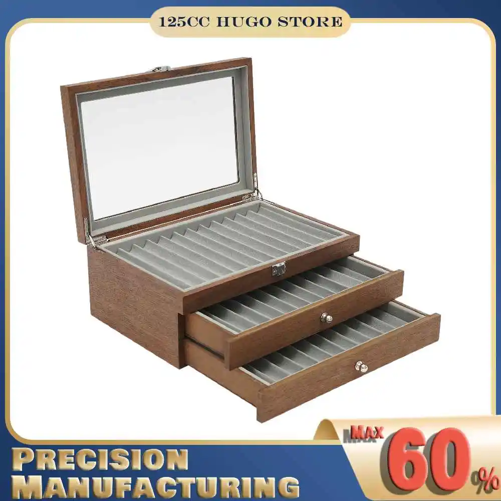 

Pen Display Box, Retro Rosewood Pen Collection Box 34 Compartments Pen Storage Box Display Case