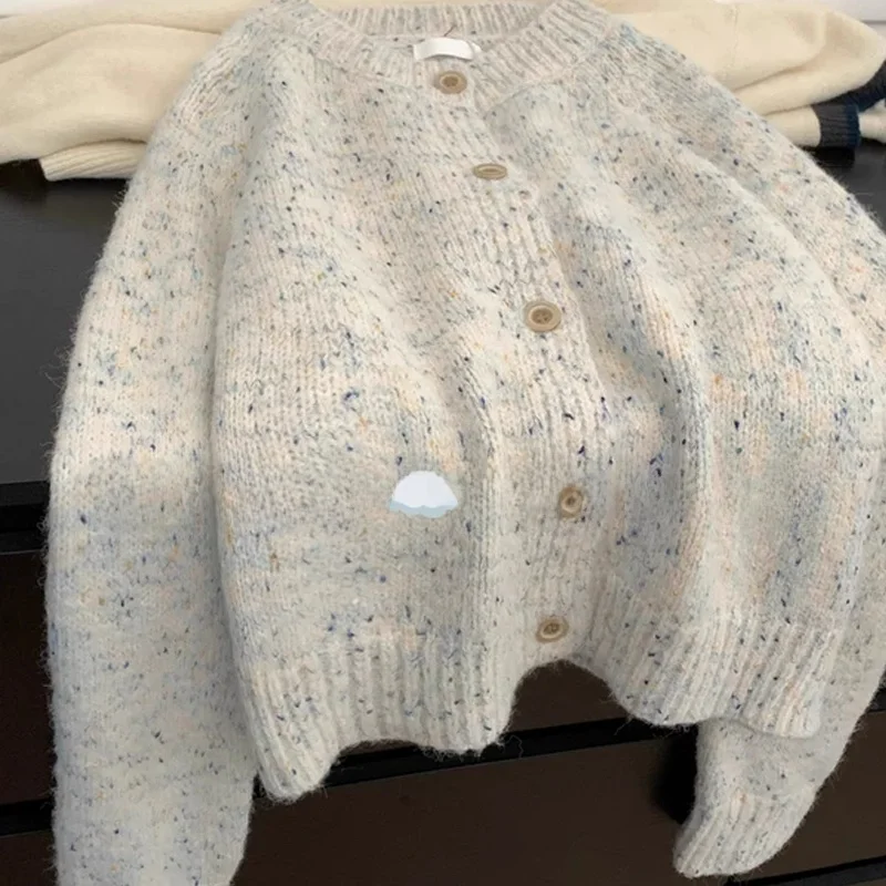 

Soft Faux Bear Velvet Knitted Open Cardigan Women's Autumn Winter Lazy Sle Floral Silk Sweater Jaet High-End Feeling Top