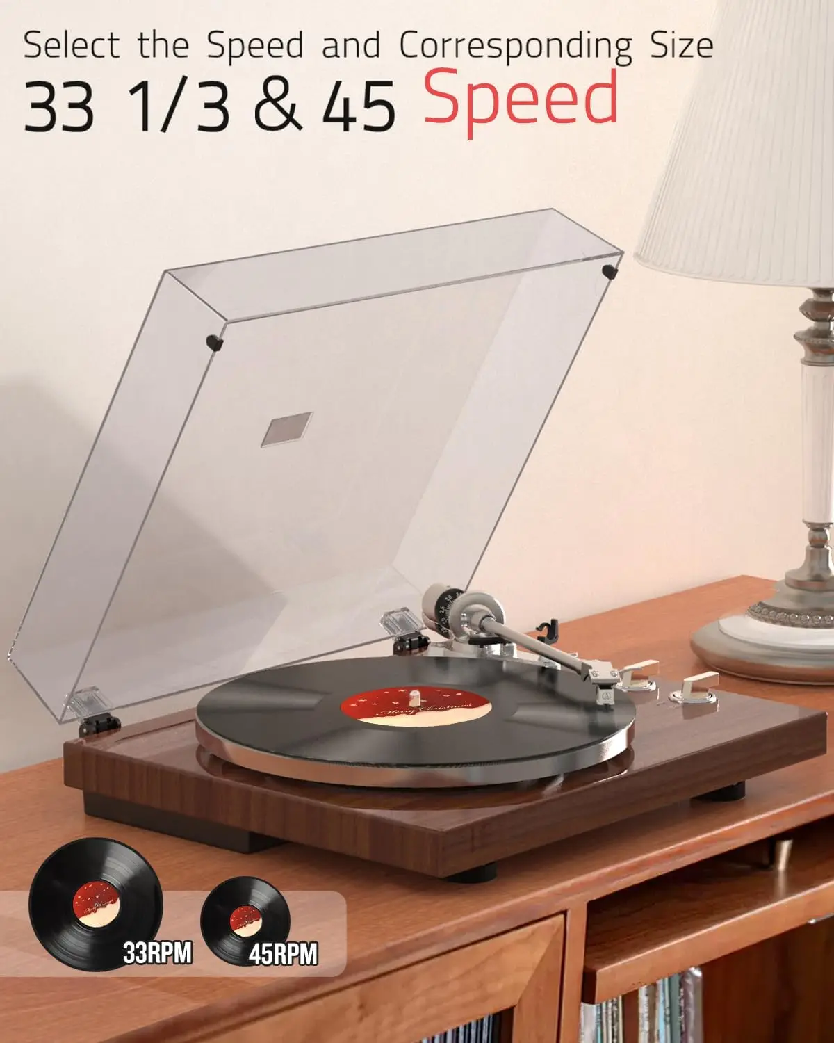 Record Player for Vinyls Turntables Wireless Output Connectivity Belt-Drive 33 45 RPM Speed  USB Digital