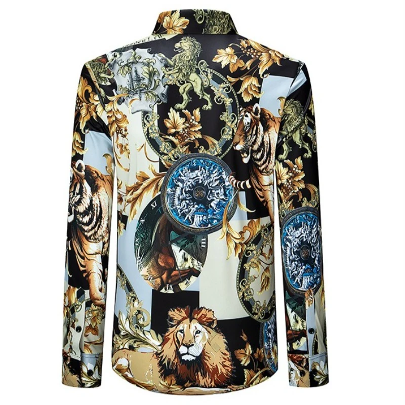Luxury Rhinestone Shirt for Men Printed High-quality Long Sleeved Casual Shirts Social Party Business Social Dress Shirt 2025