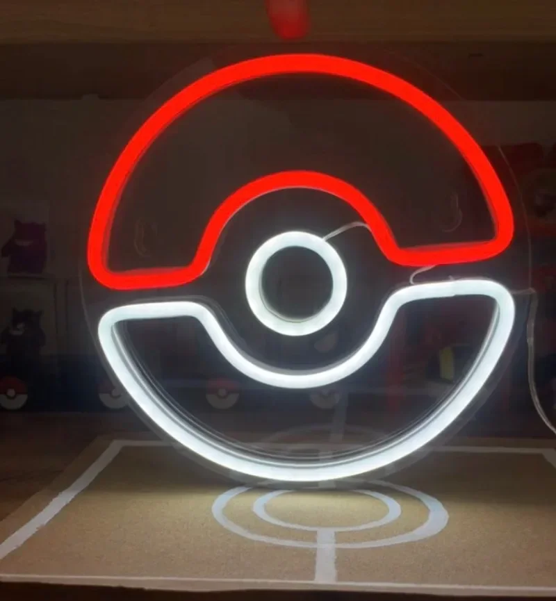 Imagem -05 - Pokeball Neon Logo Ball Luzes Noturnas Led Bola de Jogo Bonito Festa Neon Sign Decoração da Parede do Quarto Gamer Personalizado