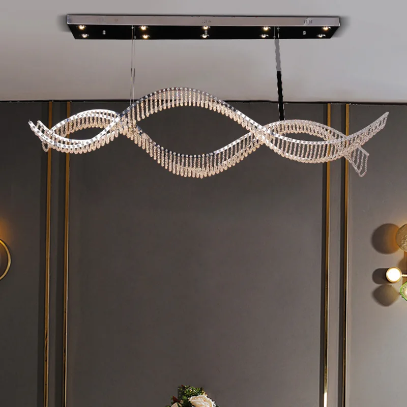 Modern Luxury Restaurant Pendant K9 Crystal Light Villa Simple Wave Crystal Pendant Creative Dining Table Dining Hall Light