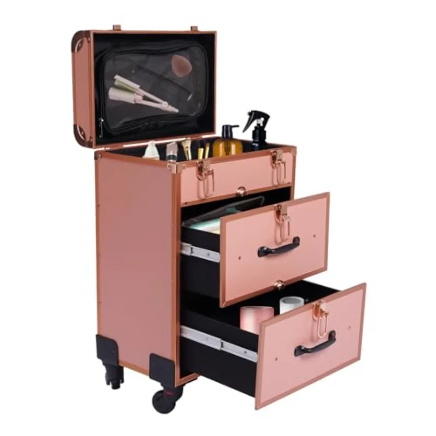 

Профессиональный алюминиевый кейс-тележка для косметики с выдвижными ящиками, дорожный чемодан для визажистов