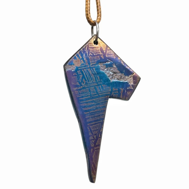 Natural Muonionalusta Iron Meteorite Lightning Pendant Colorful High Temperature Baking  Collectible Space Jewelry LK534
