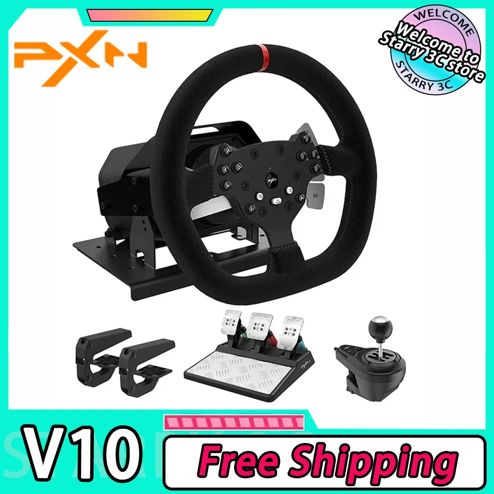 

PXN V10 Game Racing Wheel Simracing Gaming Steering Wheel Gamer 270/900 Rotation with Clamps For PC/PS4/Xbox One/Xbox SeriesGift