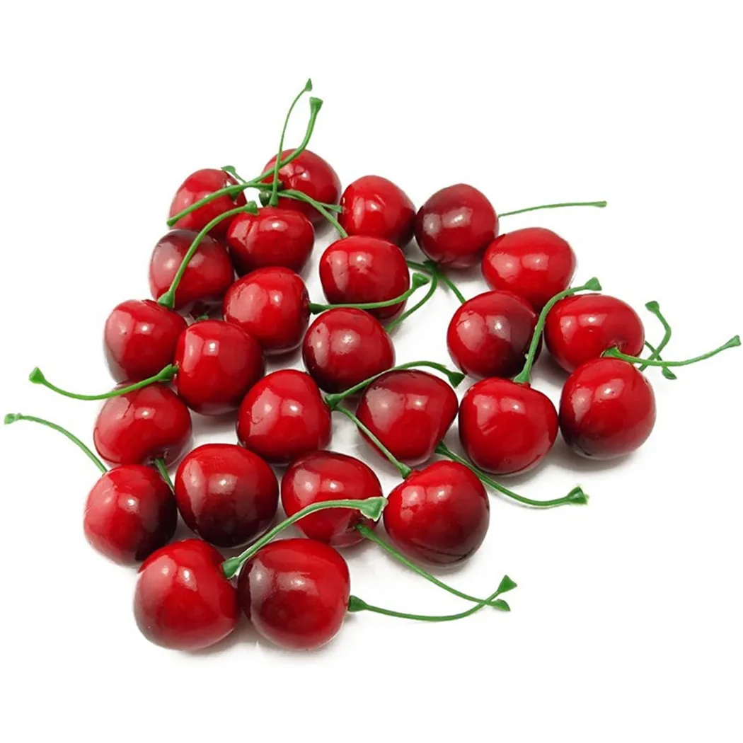 

100PCS Artificial Plastic Cherry Fruit Fake Model Display For Kitchen Home Decor Ornament Craft Food Photography Props Party