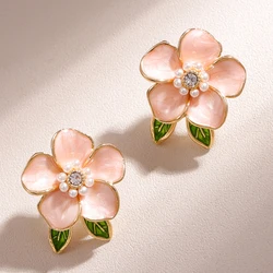 New Stud Earrings For Women Simulated Pearl Enamel Flower Jewelry Earring Cute Earring Women's Jewelry Gift