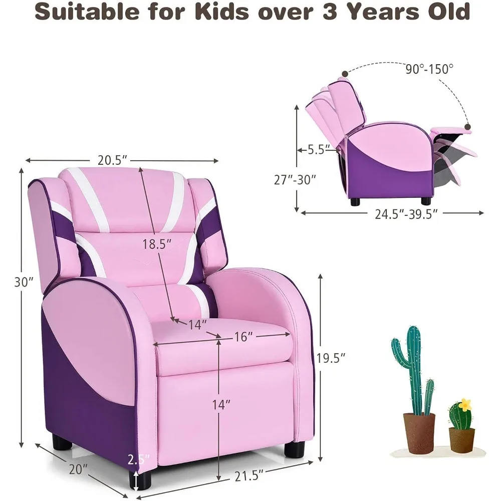 Kinder-Liegesofa, Kinder-Ledersessel-Couch mit Fußstütze, Kopfstütze, Gaming-Liegestuhl für Wohnzimmer, Kinderzimmer, Geburtstag