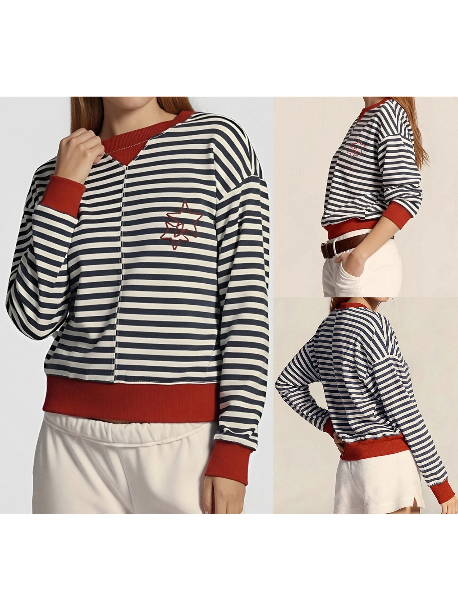 Stilvoller, übergroßer Damenpullover mit schickem geometrischem Aufdruck und gemütlichem Rundhalsausschnitt für trendige Herbstoutfits