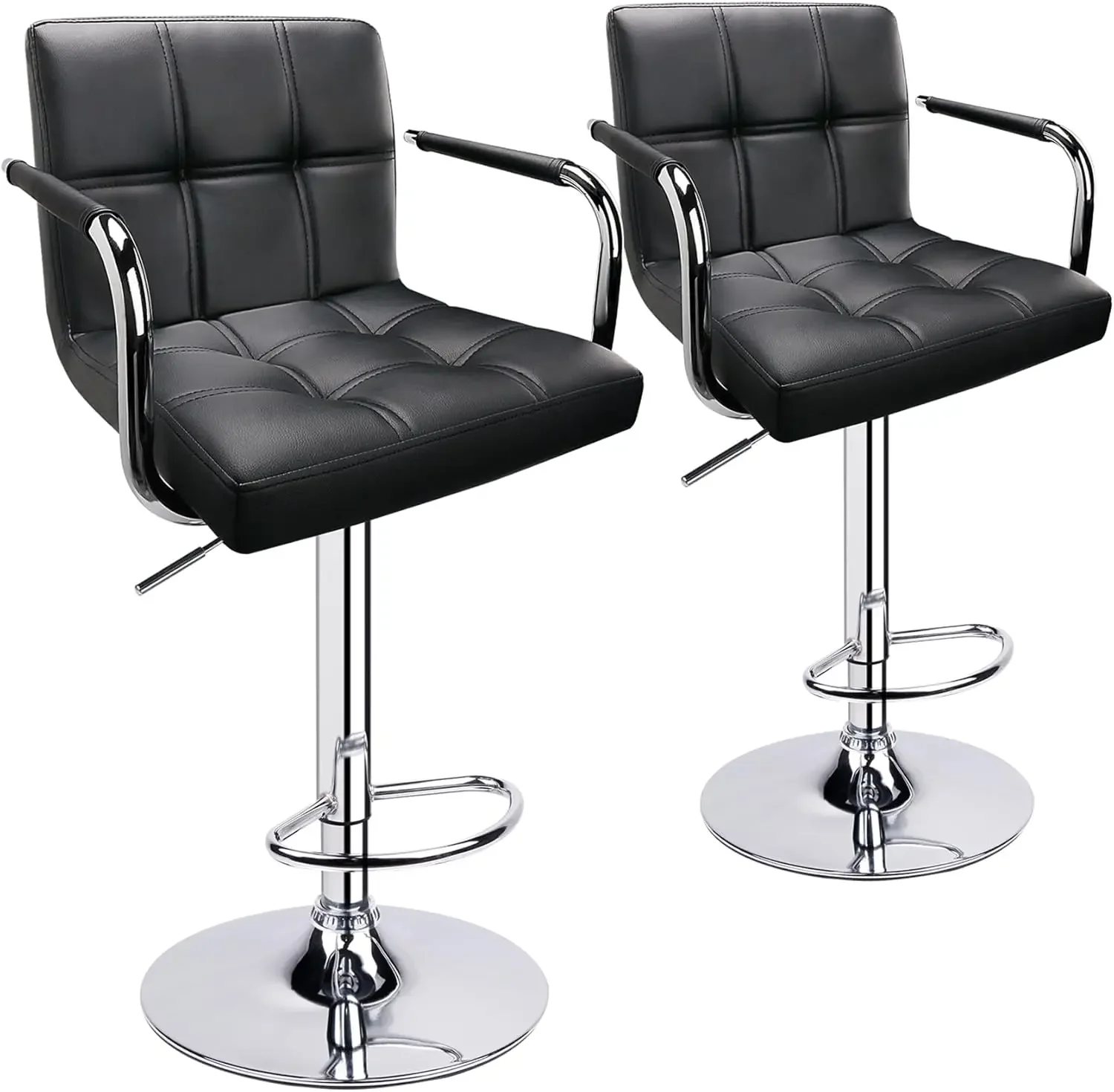 Adjustable Bar Stools with Armrest, Square Back Swivel Double Stitching