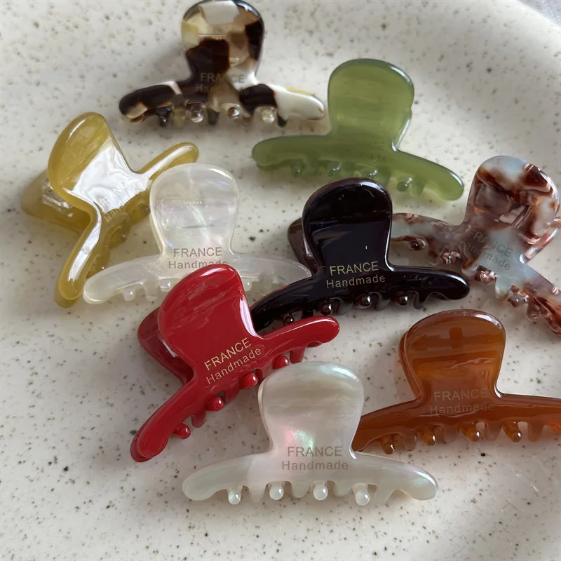 

New French Style Woman Exquisite Gold Label Small Acetate Hair Claws Barrettes Lady Trendy Side Clips Girls Hair Accessories