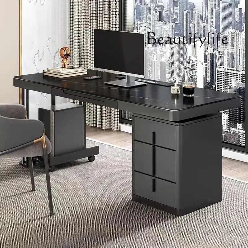 0 Italian Minimalist Desk Rock Slab Computer Desk Integrated Table Modern Office Writing Table Chair Combination