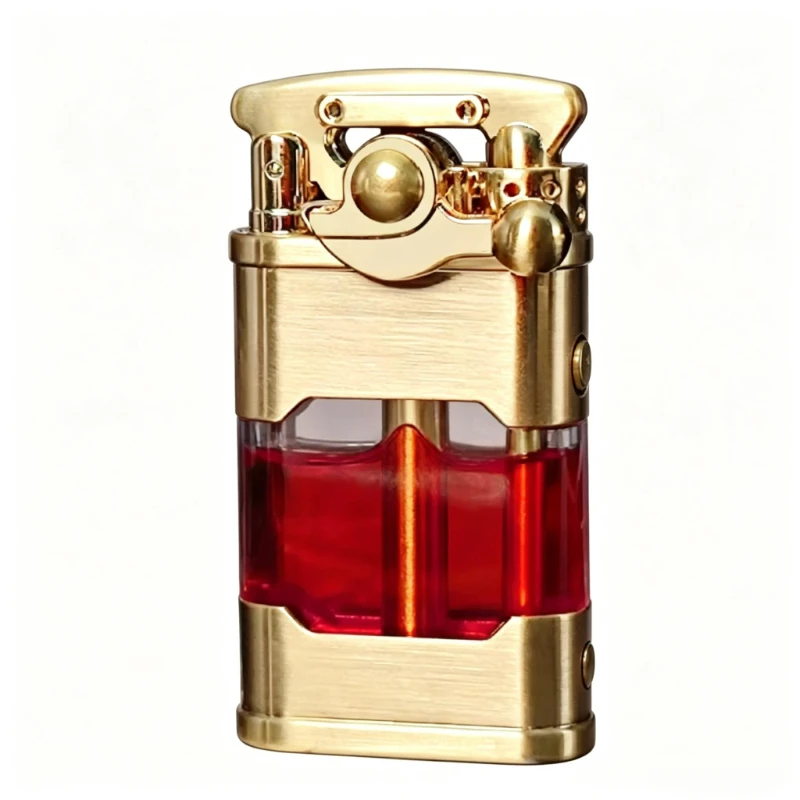 Metal Retro Rocker Arm Lighter with Transparent Oil Tank for Outdoor Candles - Holiday Gift Idea No Fuel Included