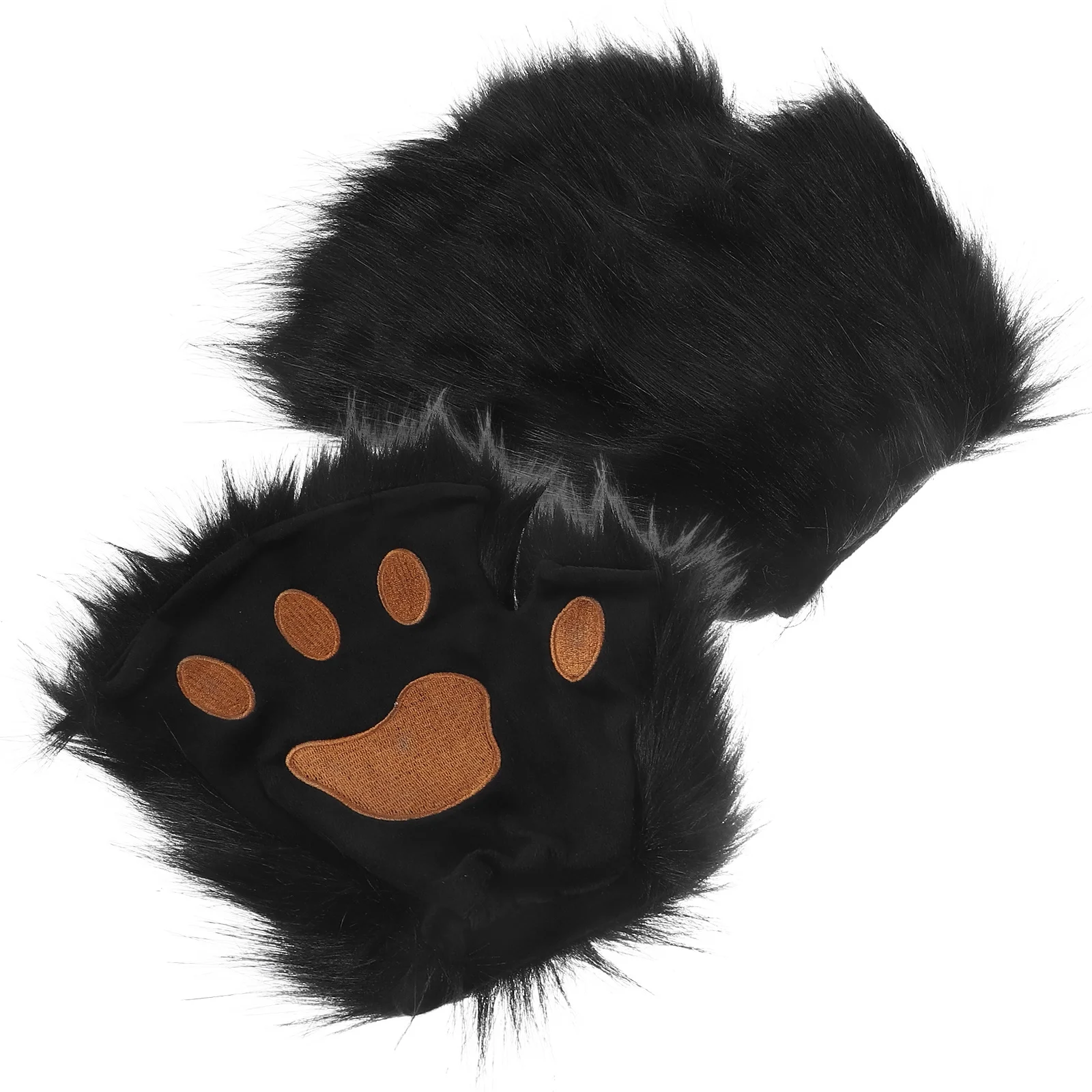 검은색 동물 발바닥 장갑 한 쌍 반손가락 장갑 따뜻한 겨울 옷 할로윈 코스튬 액세서리 재미있는 발바닥 디자인