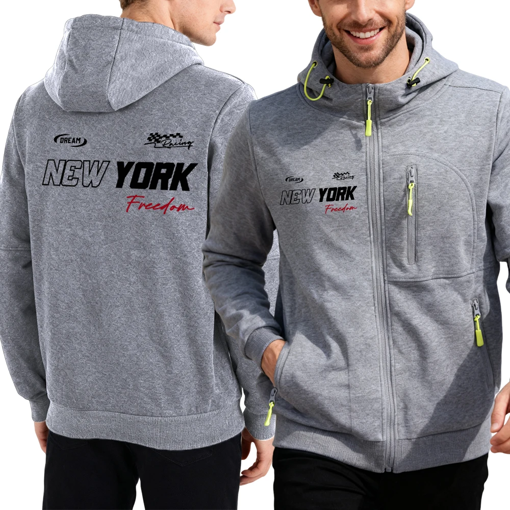 

Мужская толстовка на молнии с буквенным узором New York Dream Freedom, модная одежда, повседневная флисовая осенняя спортивная одежда с капюшоном в стиле хип-хоп, мягкое пальто