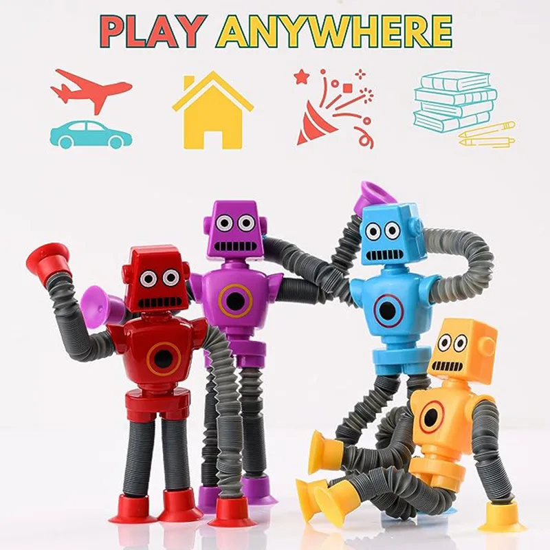 4 Pieces Sensory Robot Toys Giraffe Pop Tubes Fidget Toy For Autism Kids Telescopic Suction Cup Robot Toy Gift