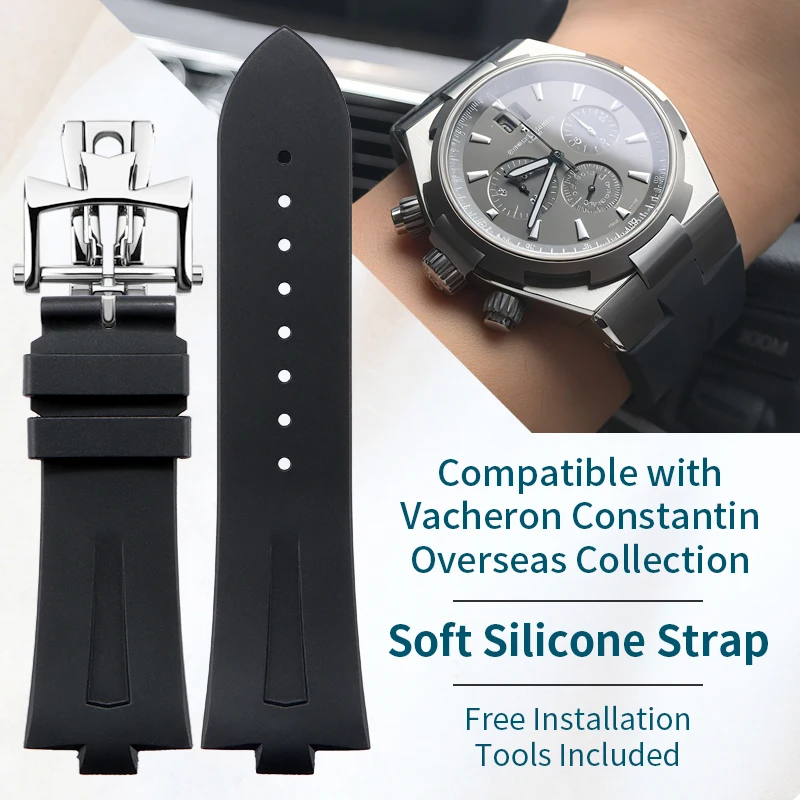 

Совместим с мужским силиконовым ремешком для часов Vacheron Constantin (VC) Overseas Collection для моделей P47040, 47450, 49150 25x8,5 мм