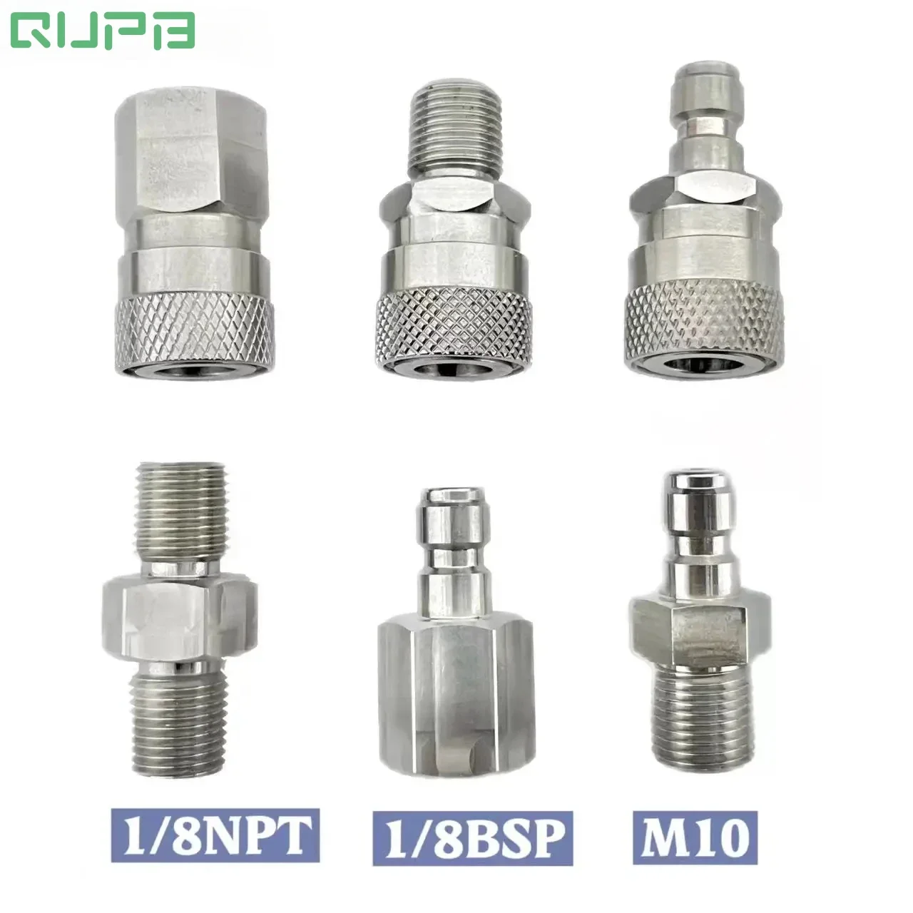 Male Female Quick Connector Adapter 8mm Male Plug Fill Nipple,High Pressure 4500psi Thread 1/8NPT 1/8BSP M10*1 Stainless Steel