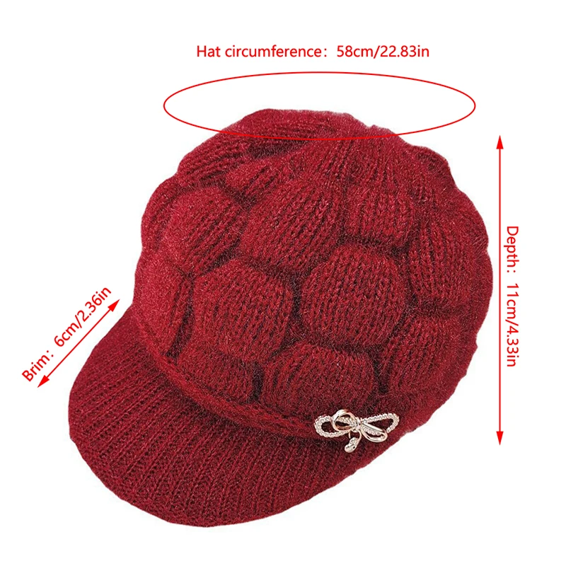 Winter Warm Hat Knitted Hat Casual Fashion Mom Cap Grandmother Hat Plush Thickened Fleece-Lined Warm Wool Christmas Gift