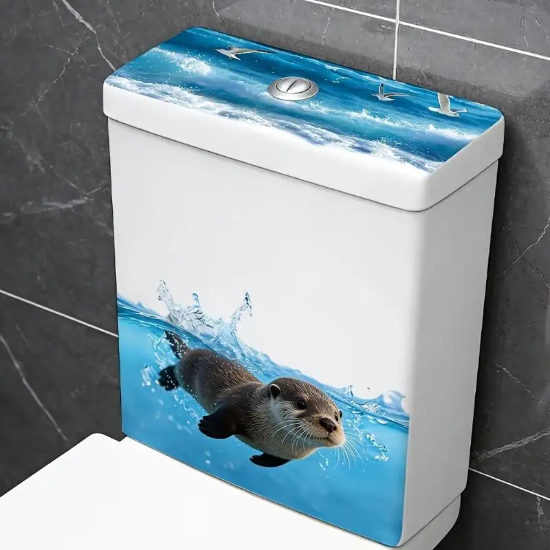 Cartoon Sea Lion Toilet Lid Sticker Waterproof Self-Adhesive Removable Wall Decal for Kids Bathroom Home Decor