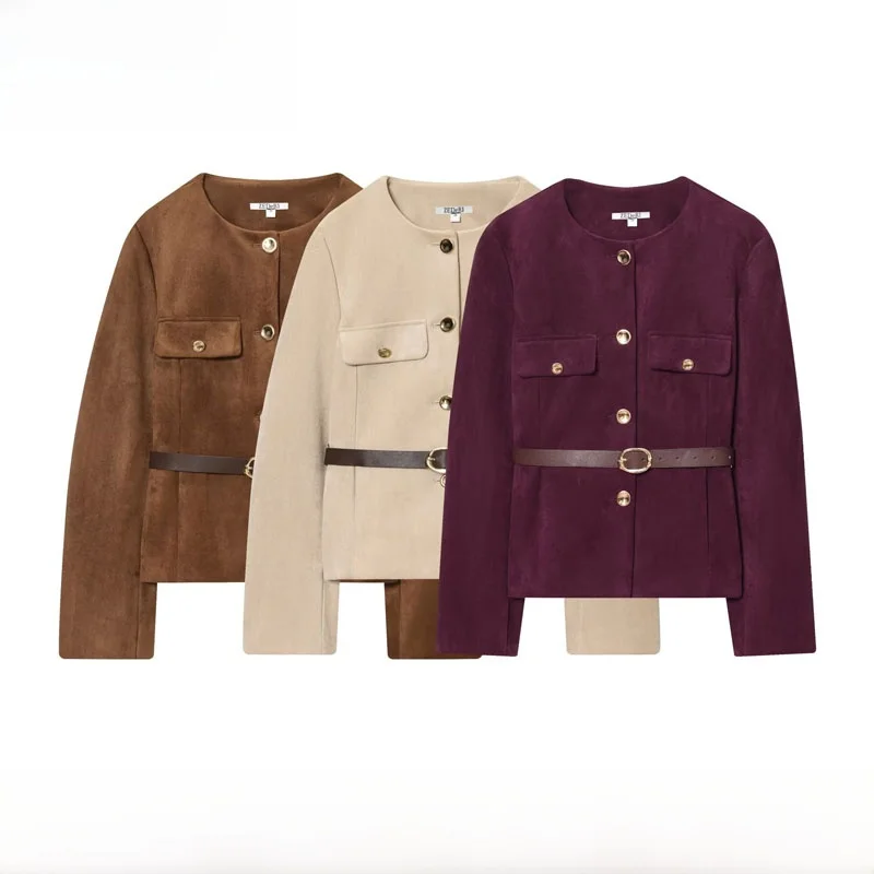 

Осень-зима, Новое поступление, женский костюм-джакет с бархатной текстурой и поясом ZR Sle Street Faion Long Sve, теплый костюм для поездок на работу