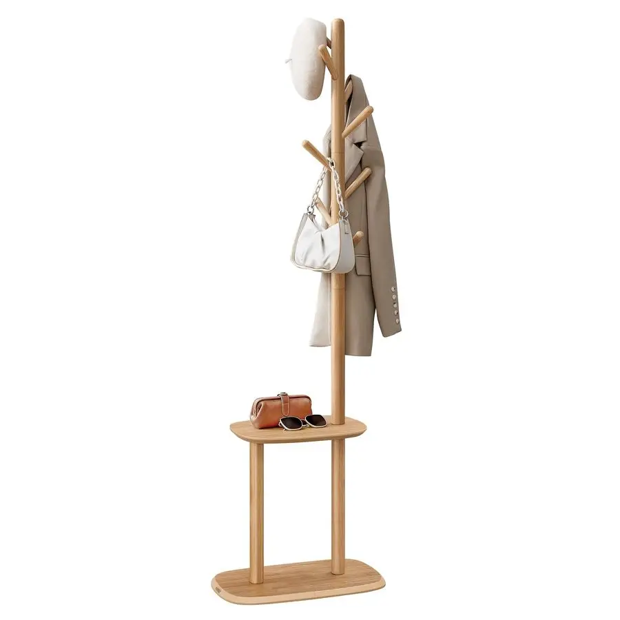 

Coat Rack, Free Standing Coat Stand, Hall Coat Tree with 8 Hooks and Storage Shelf, 67.2 Inch Tall, for Coats, Hats, Bags, for