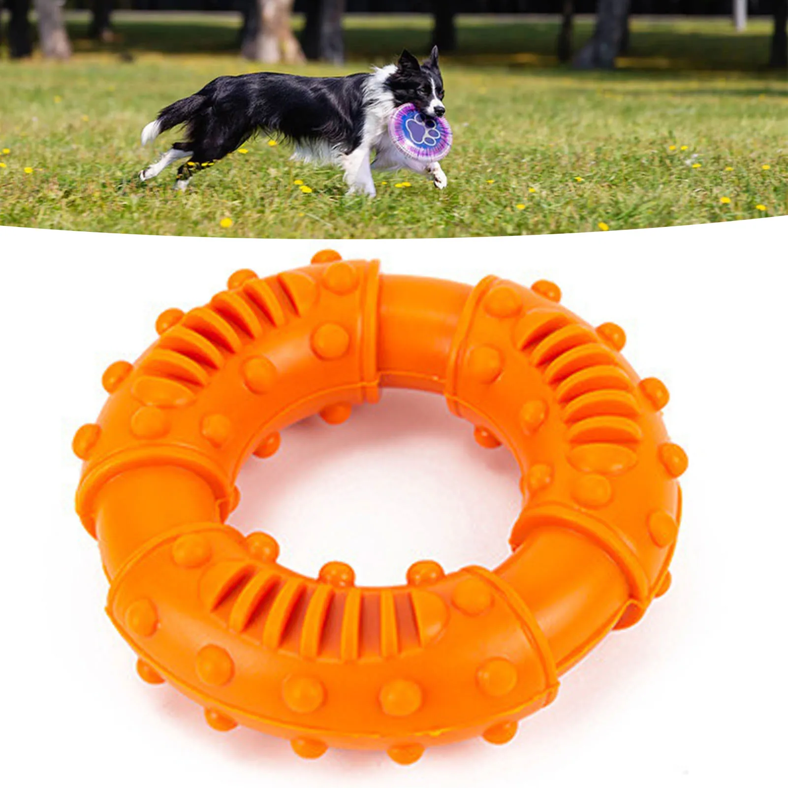 Dog Rubber Teeth Grinding Donut Bite Resistant Anti Slip Ring Shape Teeth Cleaning Toy For Pet