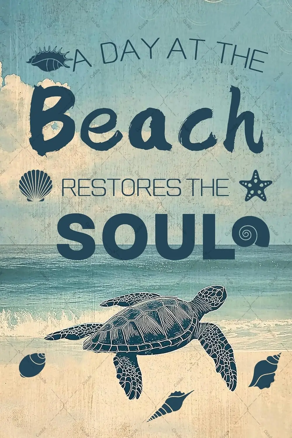 Funny Beach Sign A Day At The Beach Restores The Soul Metal Tin Signs Summer Decoration For Indoor & Outdoor Pool  --Tin Sig