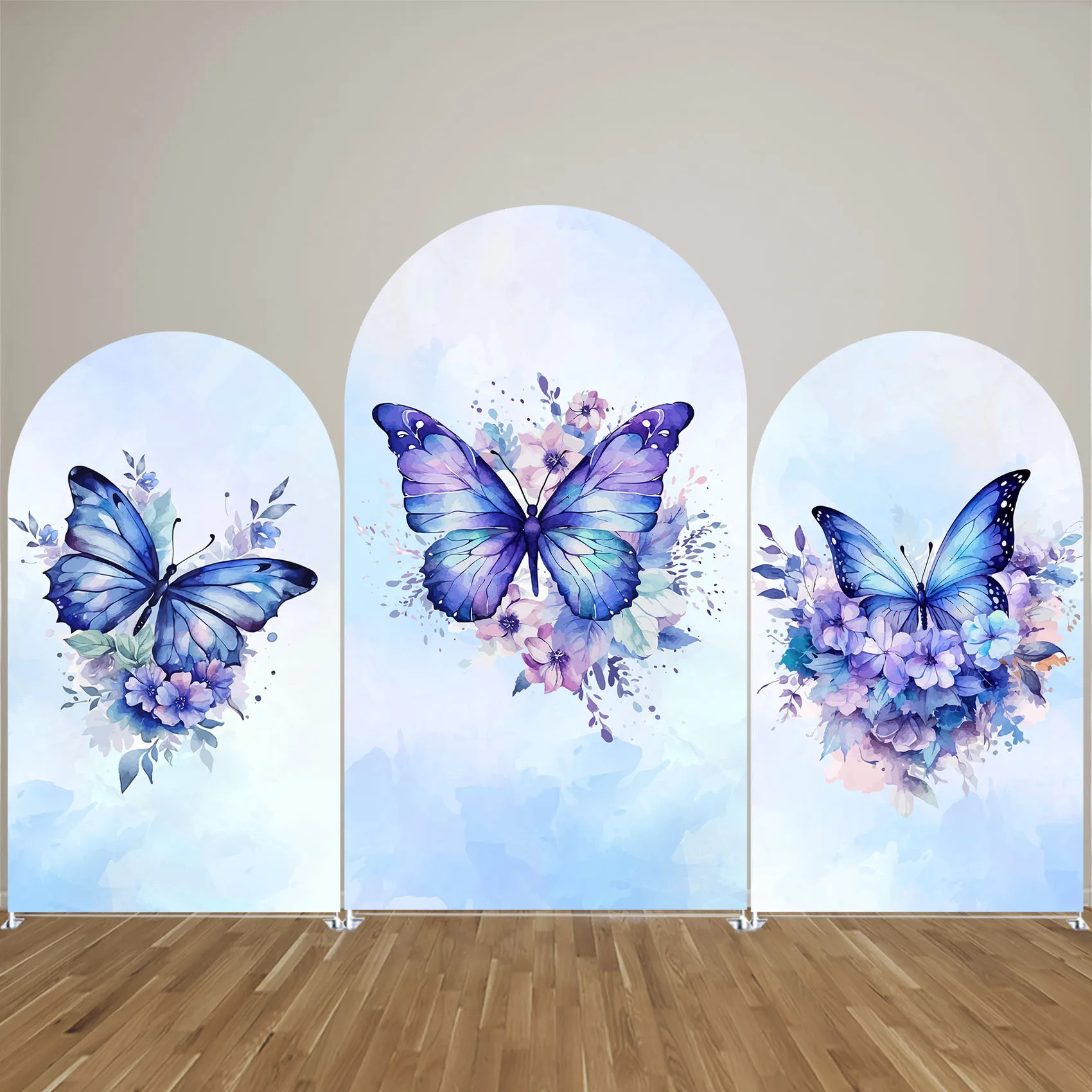 

Blue Purple Butterfly Arched Backdrop Covers for Butterfly Kisses Party Arch Stand Cover Baby Shower Birthday Decor Props