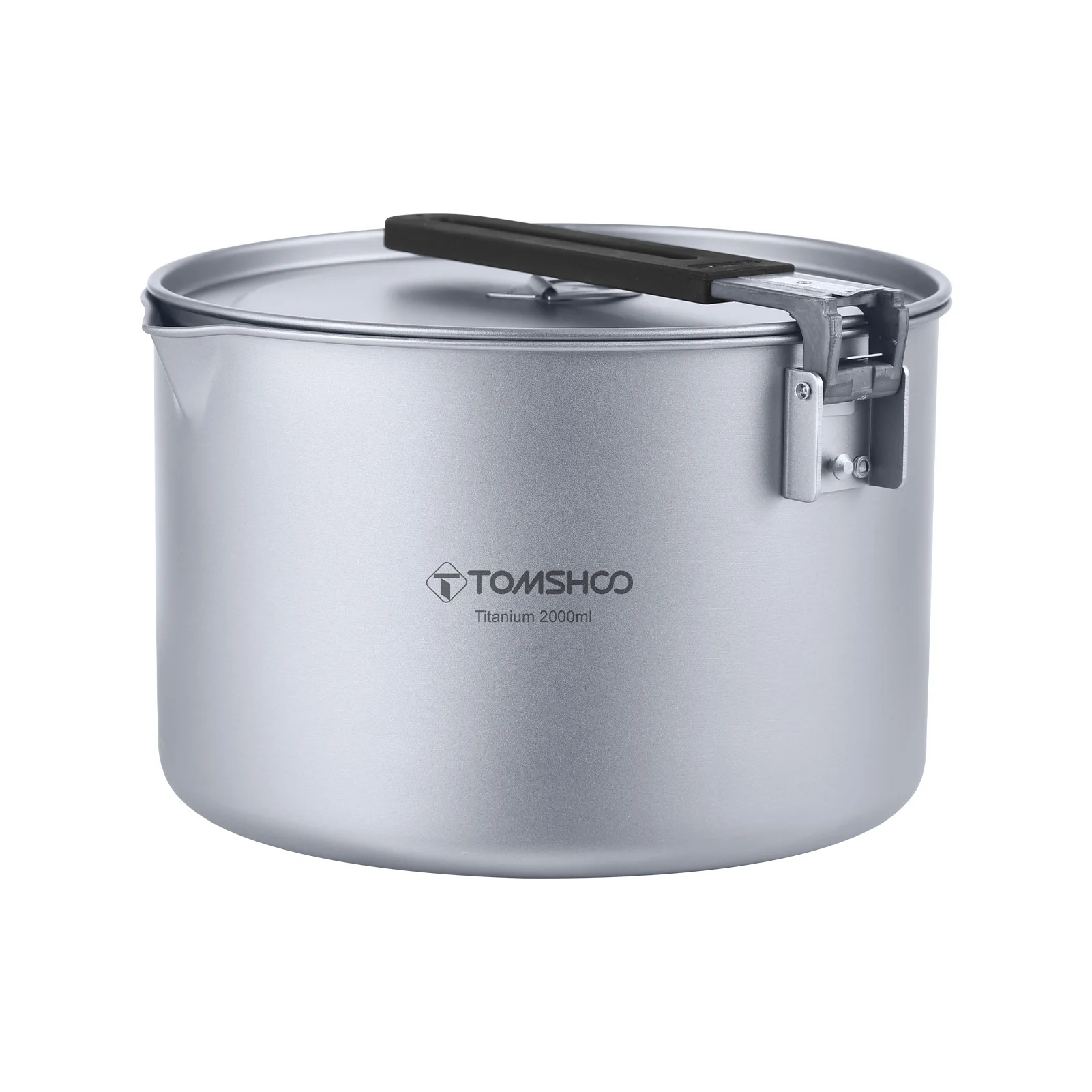 Tomshoo Portable 2L Camping Titanium Pot w Lid Collapsible Handle Outdoor Titanium Cooking Stock Pot Backpacking Cookware