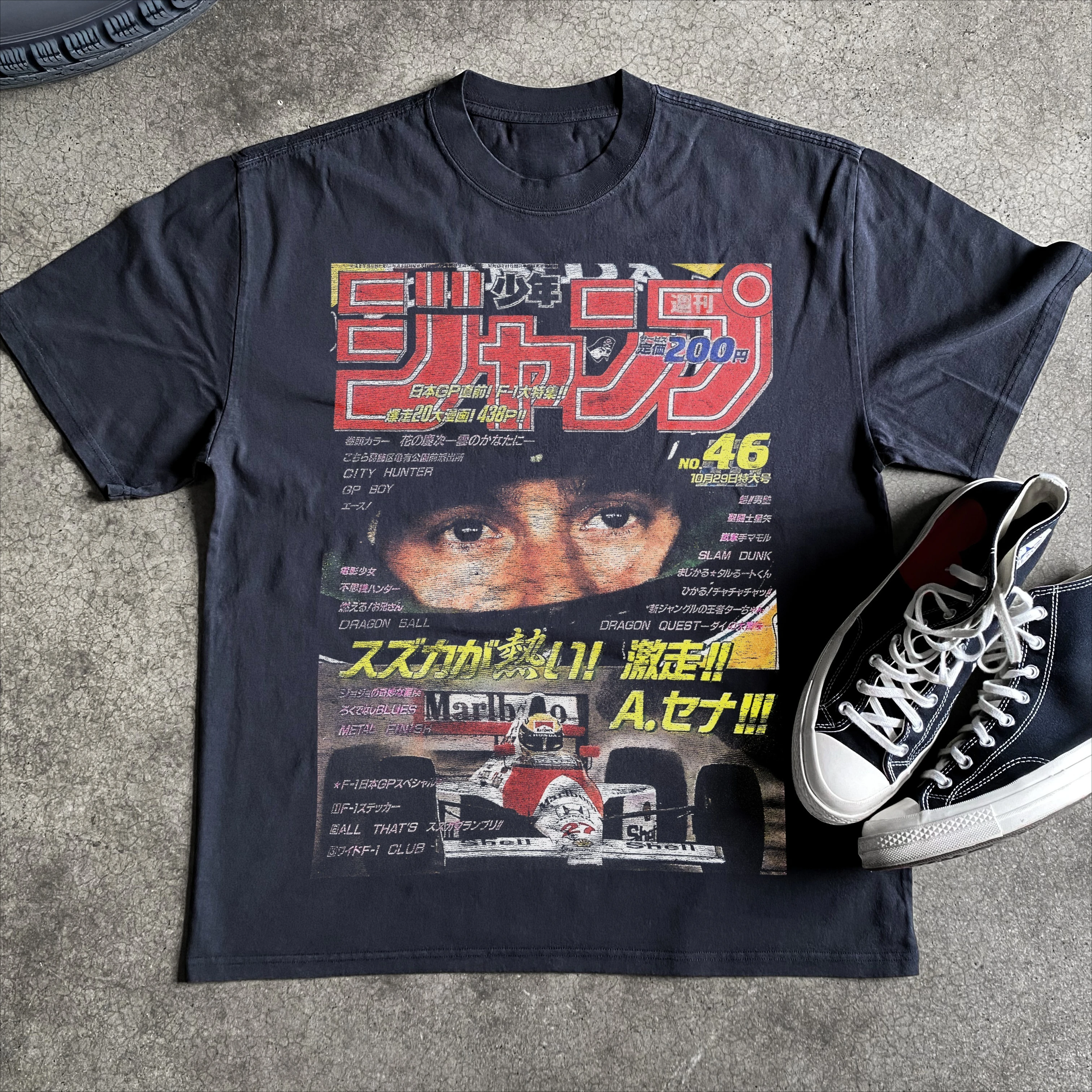Retro 90s Shonen Jump Magazine Cover  Ayrton Senna Motorsport Graphic T-Shirt Cotton Men Women Streetwear Tee