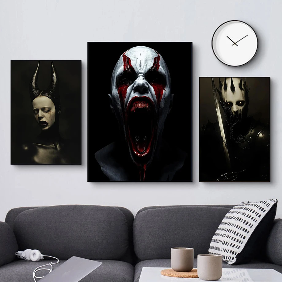 Dark Gothic Style Horror Demon Portrait Art Poster Canvas Painting Oil Painting Printing Horror Enthusiast Room Wall Decoration