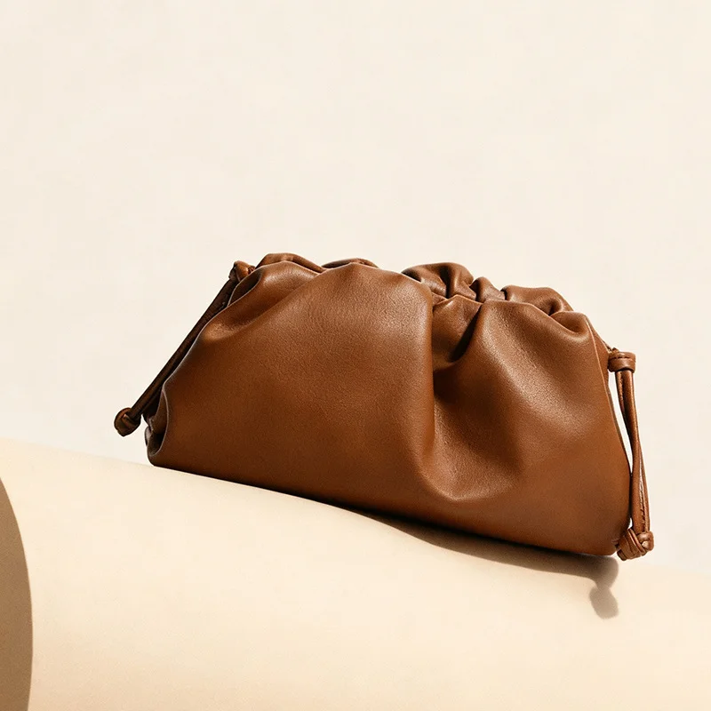 

Fashionable Soft Cowhide Folded Dumpling Shaped Clutch Bag Leather Handbag Shoulder Crossbody Bags Women Evening Cloud Bag