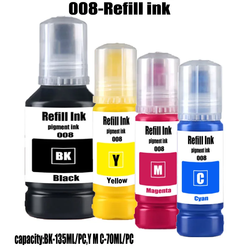 

Чернила-пигменты 008 для заправки, совместимые с принтерами Epson Ecotank L15150, L15160, L6460, L6490, L6550, L6570, L6580