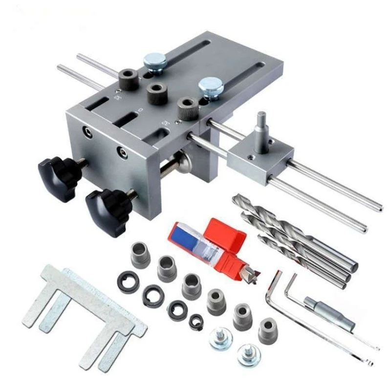 3-In-1 hole locator, woodworking hole punch, round wood tenon board drilling fixture