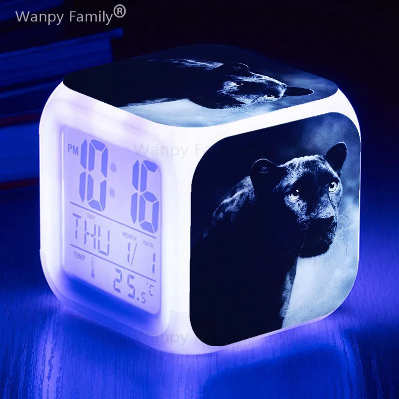 Черный леопардовый Будильник 7 цветов Светящиеся ЖК электронные часы детские подарки многофункциональные светящиеся цифровые часы будильник Черный леопардовый Будильник 7 цветов Светящиеся ЖК электронные часы детские подарки многофункциональные светящиеся цифровые часы будильник