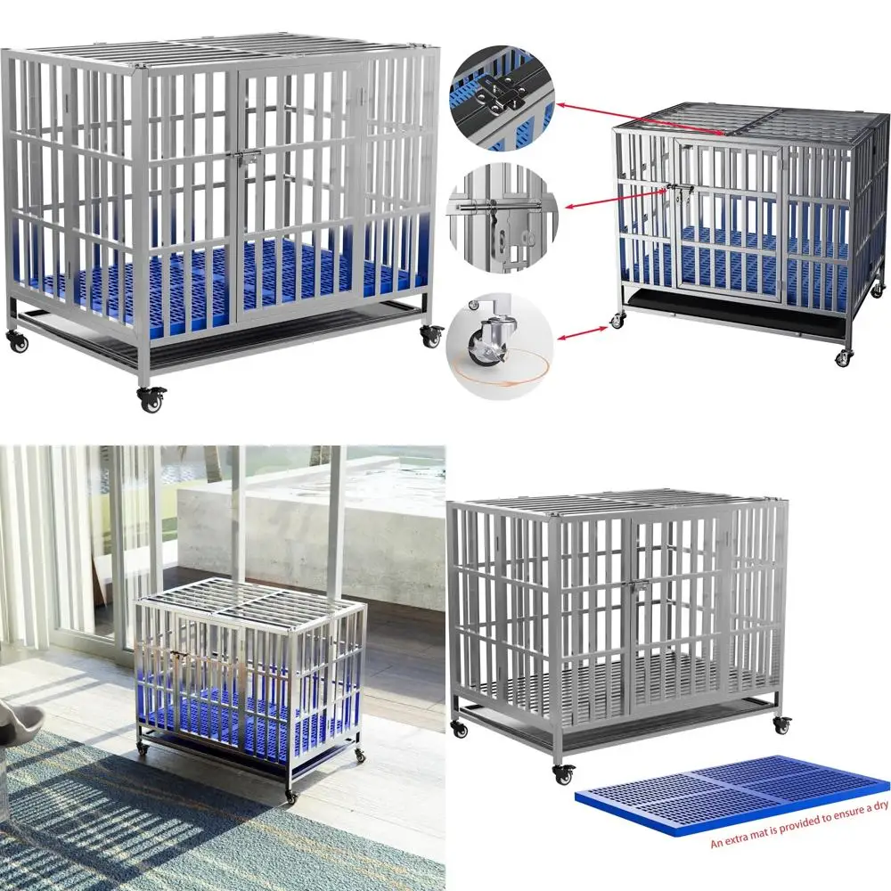 

Heavy Duty Stackable Dog Crate with Lockable Wheels, Tray, and Divider, Available in 30, 37, 42, and 48 Inch Sizes for Indoor Us