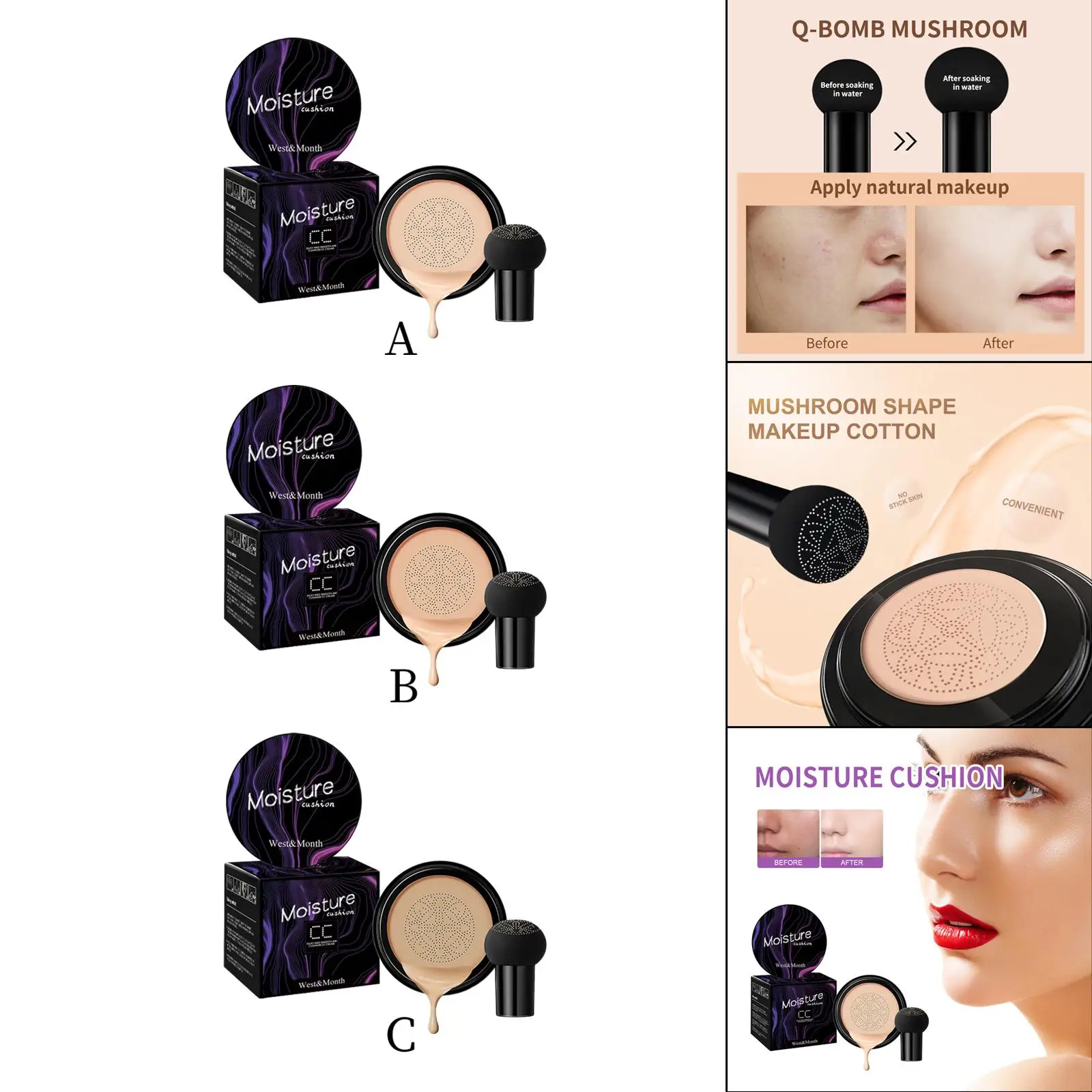 Mushroom Head Air Cushion cc Cream, Foundation Highlighting Conceal Flaws and Invisible Pores