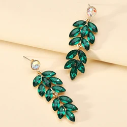 Shiny Rhinestone Leaf Luxury Decor Wedding Party Original Statement Jewelry Boho Trend Charm Unusual Dangle Earrings For Women