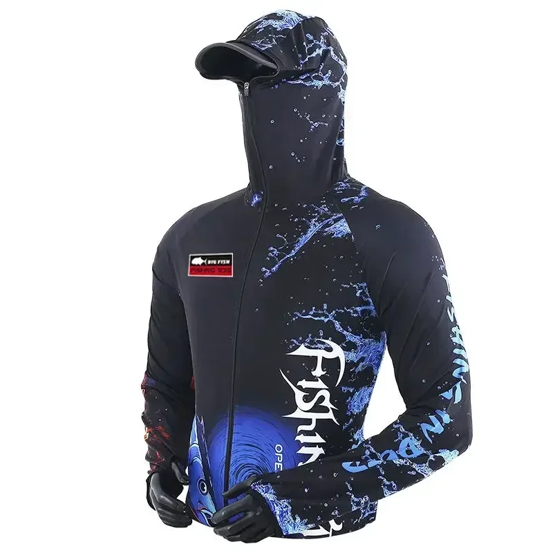 Water and Fire Fishing Suit Men\'s Summer Thin Cool Fishing Shirt with Face Cover Quick Dry Breathable Fishing Clothes Set