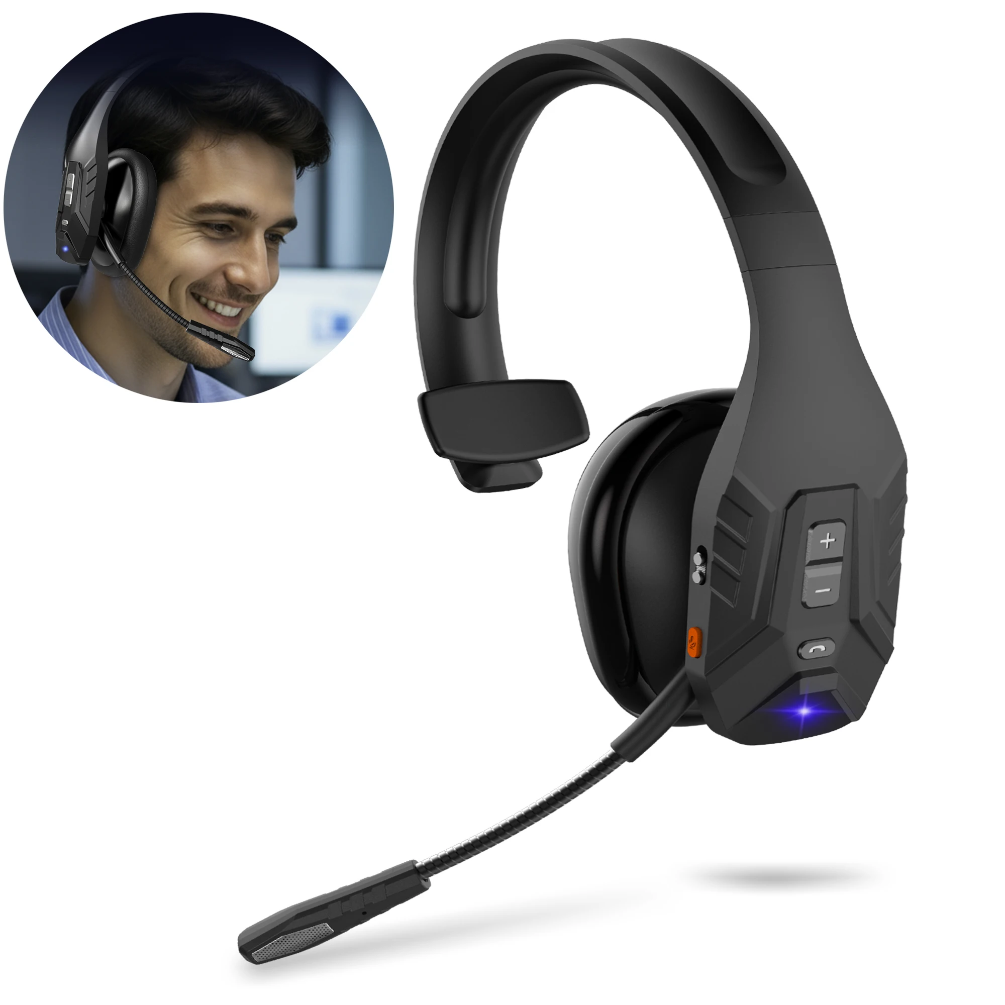 

Bluetooth Trucker Headset, Wireless Headphones with Dual Noise Cancelling Mic, Bluetooth Headsets with Mute Button for Office