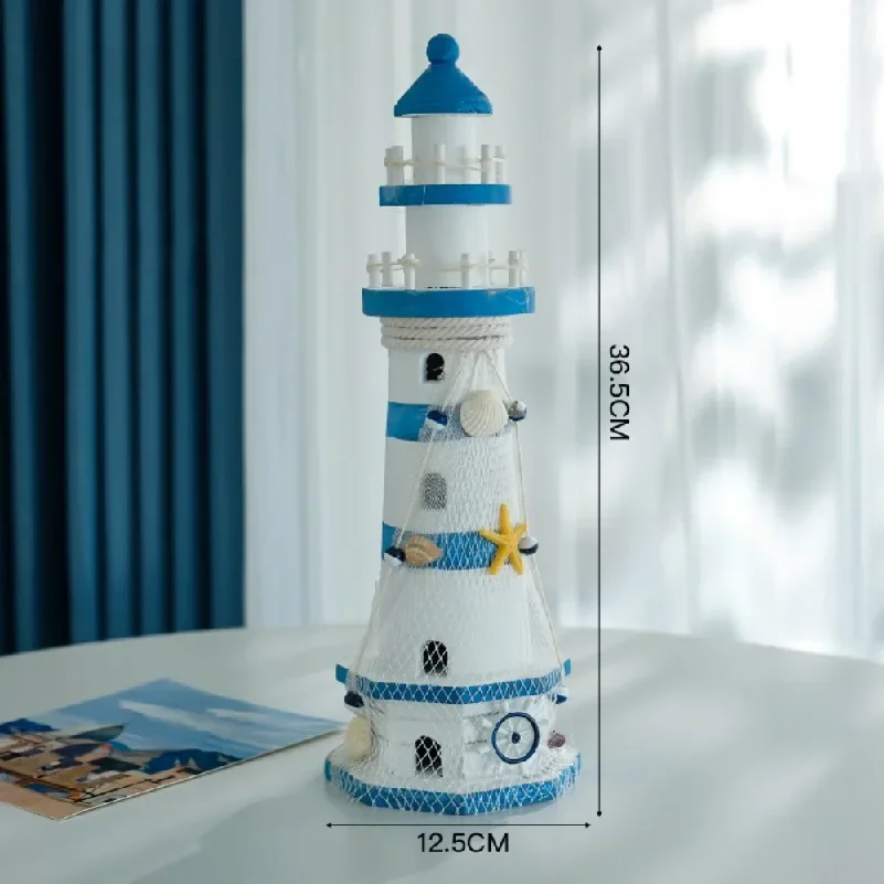 Wooden Double Layered Lighthouse Figurine, Observation Tower Nautical Themed Mediterranean Style Rooms Home Tabletop Decor Gifts