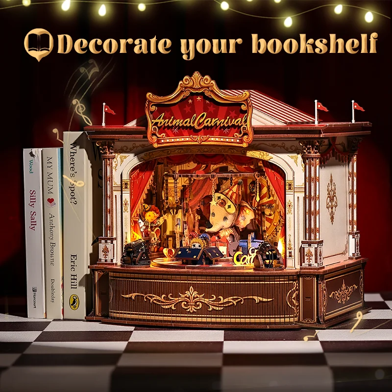 CUTEBEE Music Box Miniature Building Kits Dollhouse DIY Wooden Mini Doll House With Animal for Party Birthday Gift