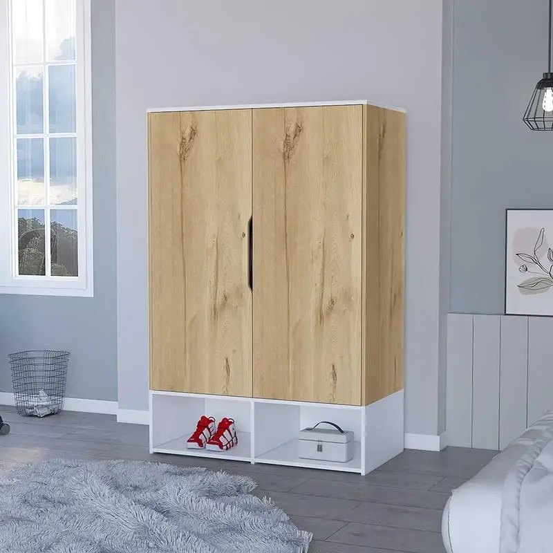 Rose Double Door Armoire with Hanging Rod and 7 Shelves for Organized Storage