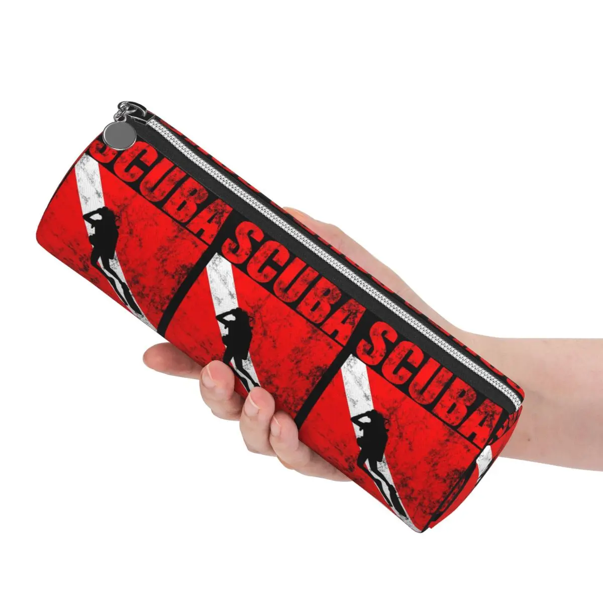 Scuba Dive Diver Down Flag Diving Gear Pencil Case Pen Holder Cylinder Pen Box Pencil Bag for Students Stationery Supplies