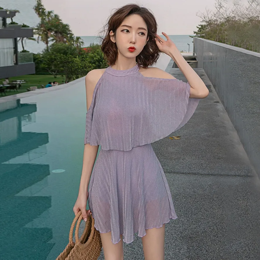 

One Piece Swimsuit for Women, Slimming Covering Belly Conservative, Short Sleeved Skirt, Pure Desire Style, Hot Selling, Summer,