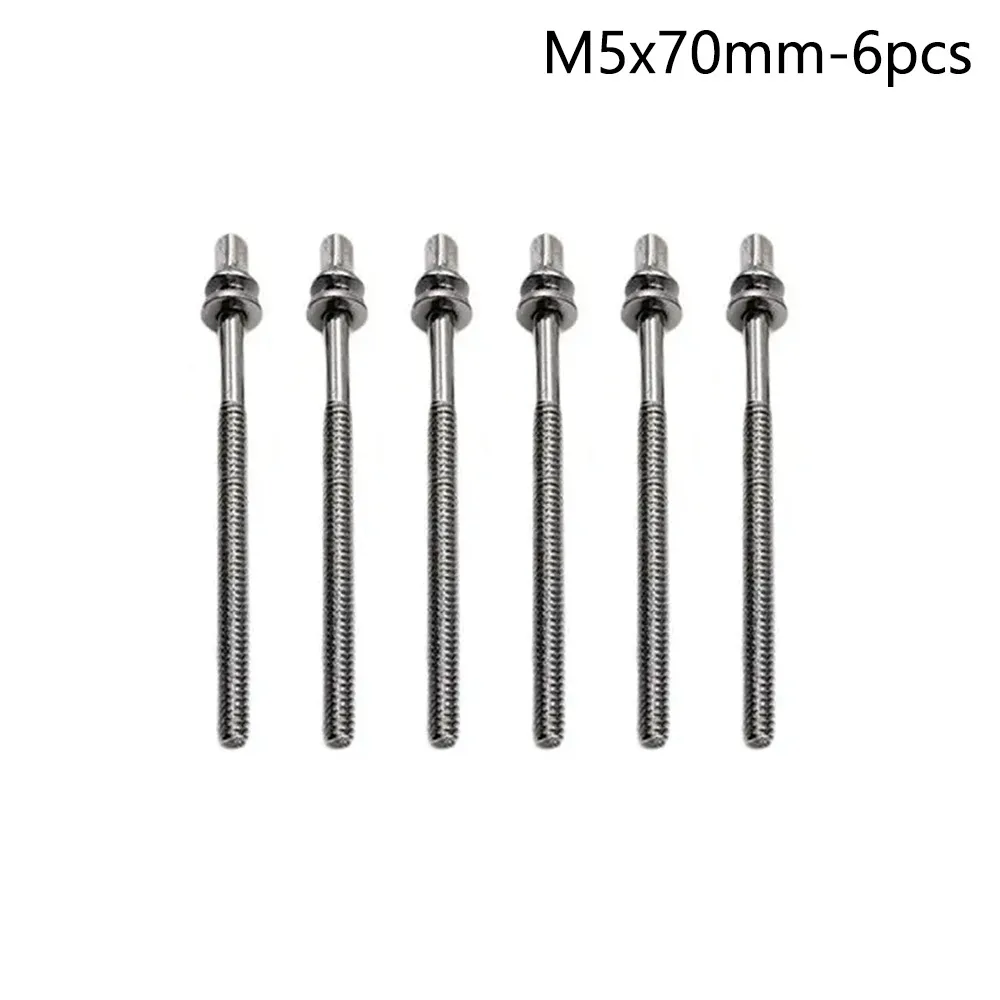 6Pcs New Strong Drum Tension Rods with Washers M5 Drum Lug Bolts Metal 5mm Drum Tight Screw for Jazz Drums Repair