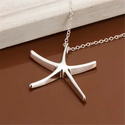 wholesale Silver Plated necklace jewelry fashion cute Star Starfish chain women lady wedding p027 ,