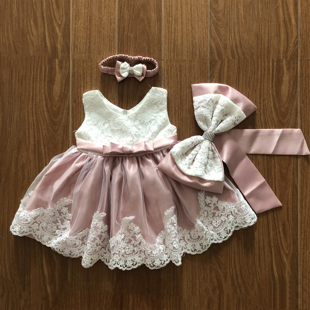 2023 New Arrival Baby Baptism Dress Lace  Bow Christening Gowns Christmas Clothes For Babys Girls Birthday Party Princess Infant